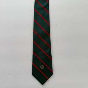 Vintage Lauren Ralph Lauren Green Red Striped Silk Tie Crest Design 100% Silk